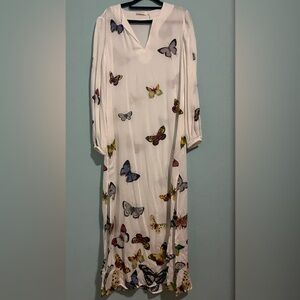 Johnny Was White Sheer Coverup with Multicolor Butterfly Design